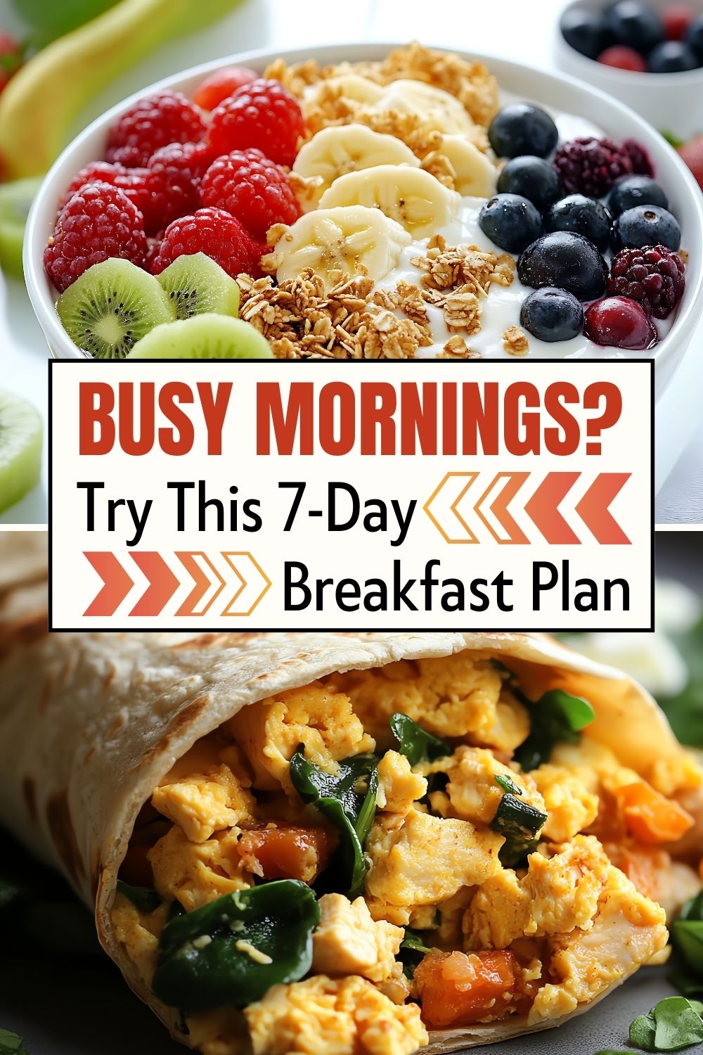 7-day quick breakfast challenge with healthy breakfast ideas like oatmeal, smoothies, avocado toast, and eggs