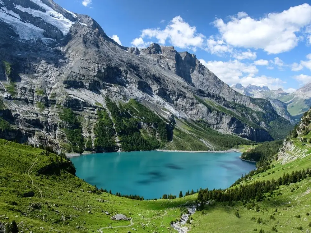 beautiful travel destination with blue lake and mountain scenery