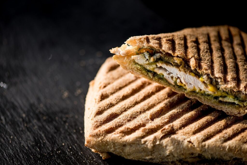 Chicken pesto sandwich on ciabatta bread