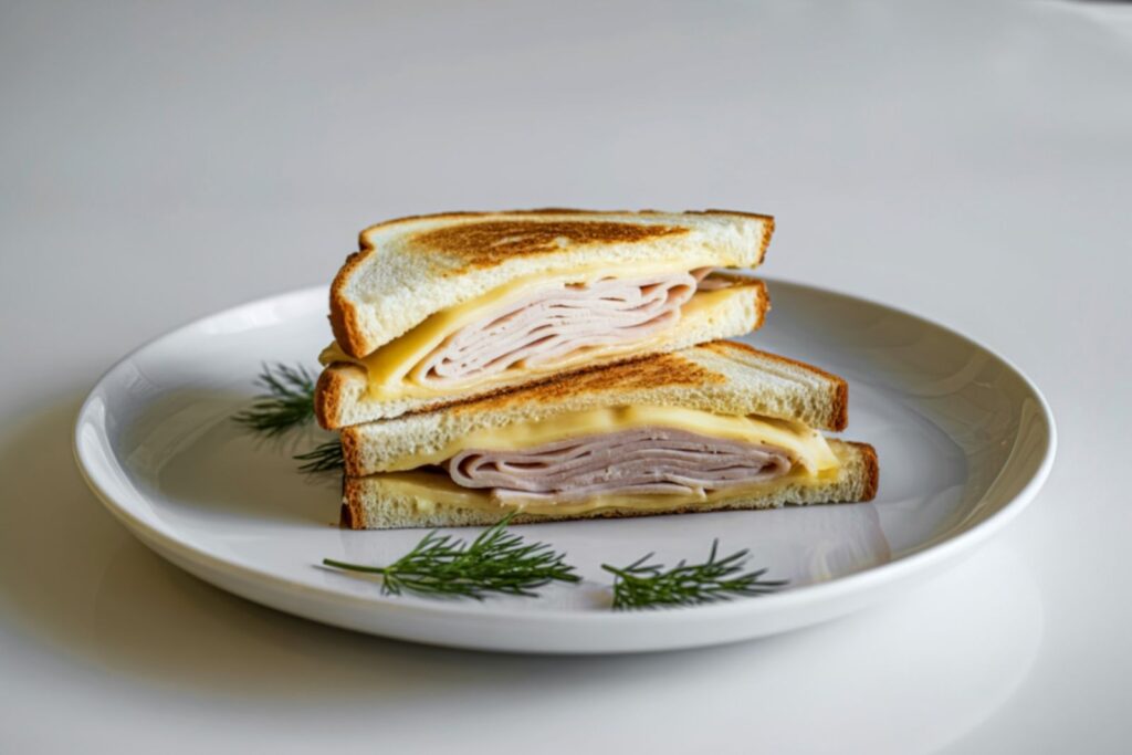 Classic turkey and cheese sandwich made with whole wheat bread