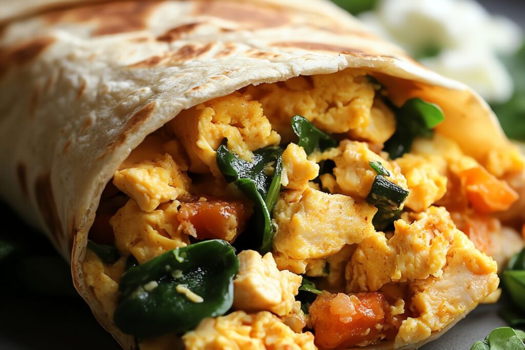 egg tomato spinach breakfast burrito quick healthy meal