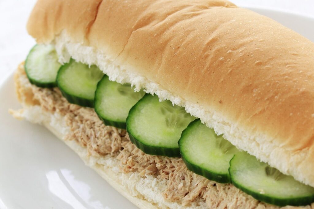 Tuna and cucumber sandwich on sandwich bread