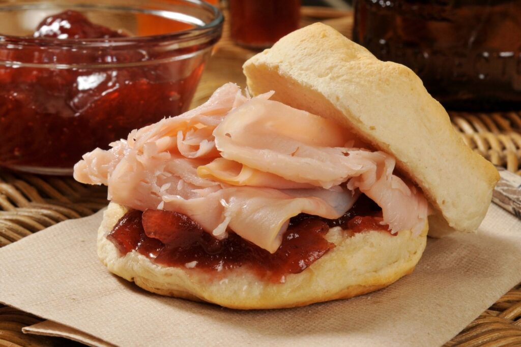 Turkey cranberry sandwich on toasted bread