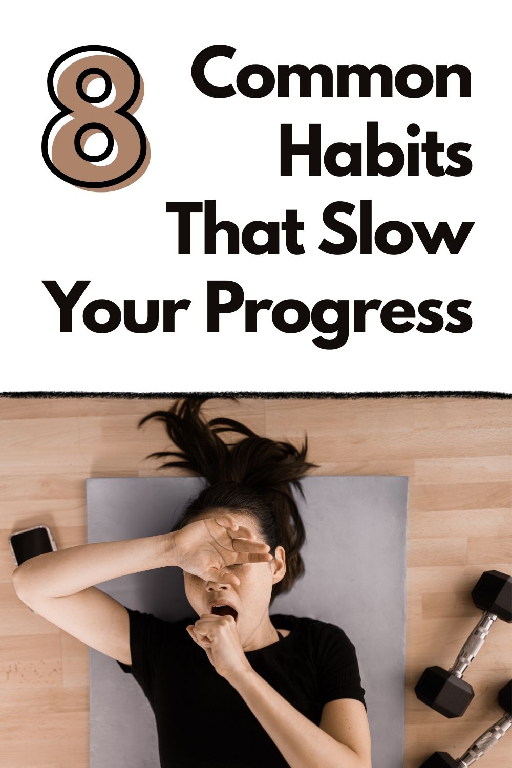 Woman lying on an exercise mat yawning and feeling tired after a workout