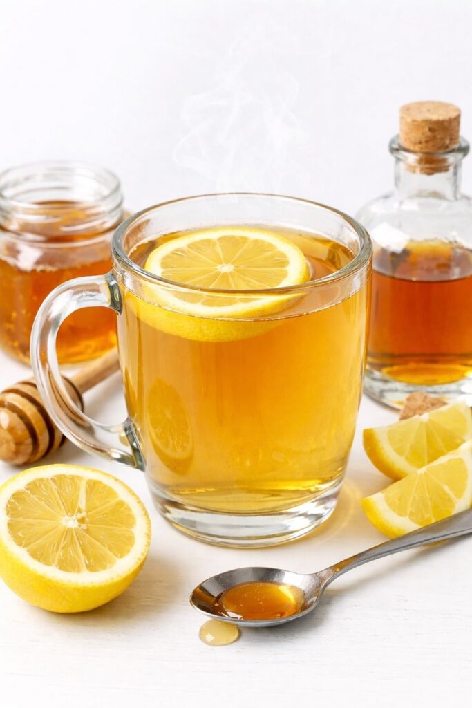 Bourbon hot toddy with honey and lemon