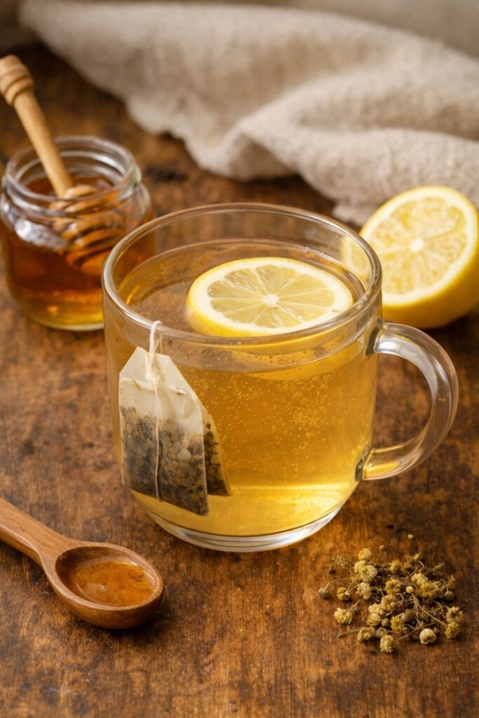 Chamomile honey tea with lemon