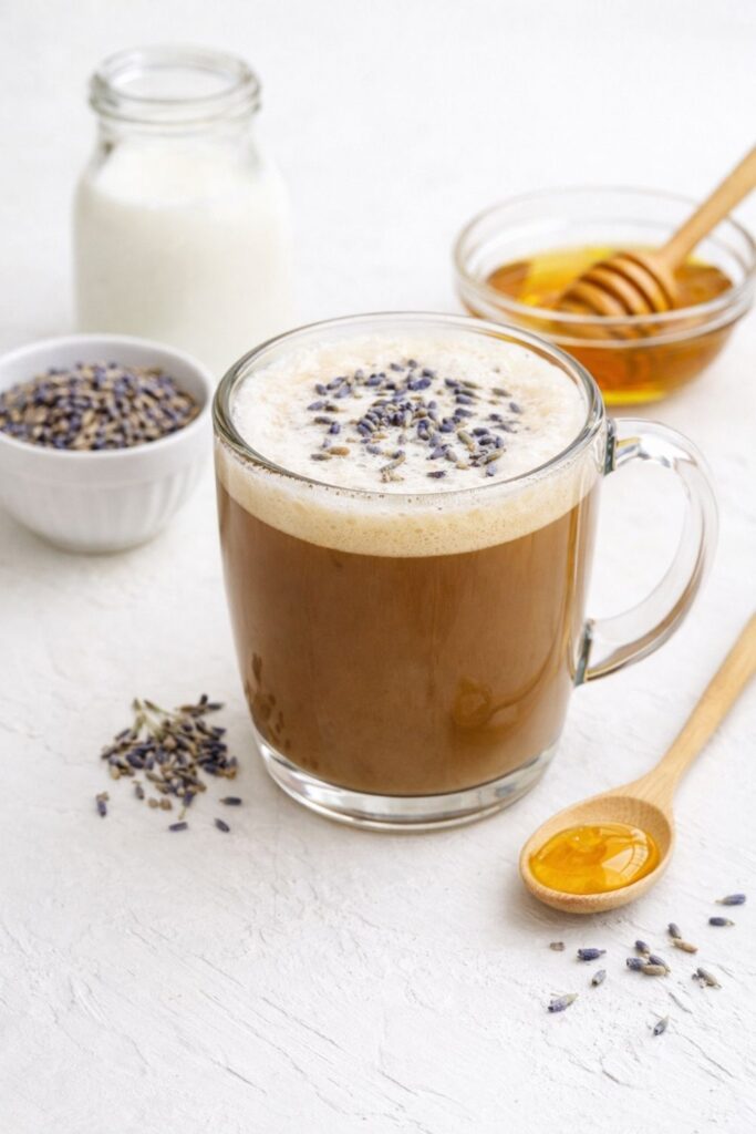 Honey lavender coffee with steamed milk