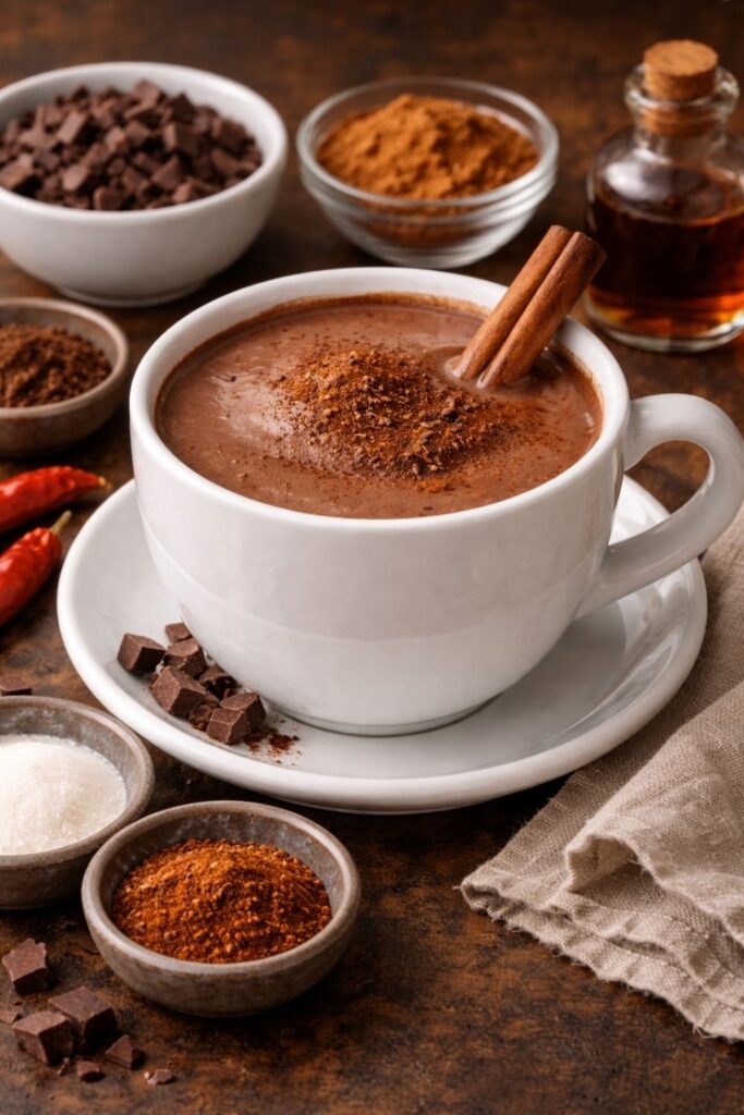 Mexican hot chocolate with cinnamon and cayenne