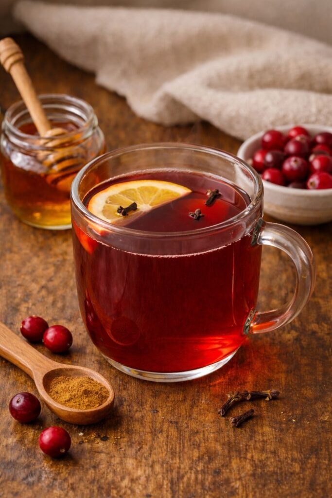 Mulled cranberry juice with spices