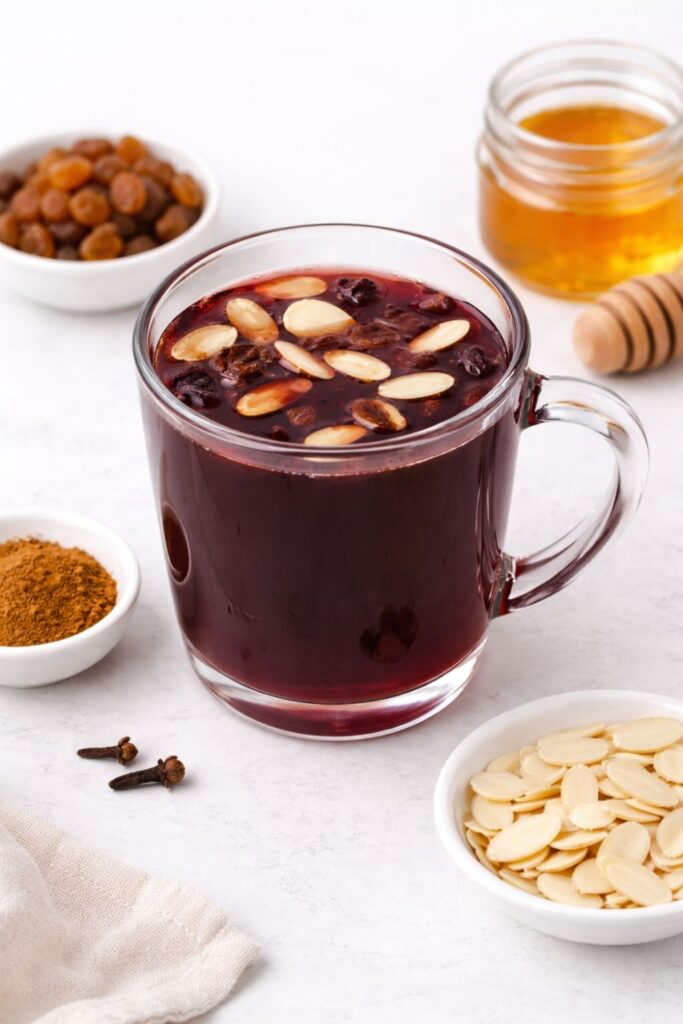 Scandinavian glögg with almonds and raisins