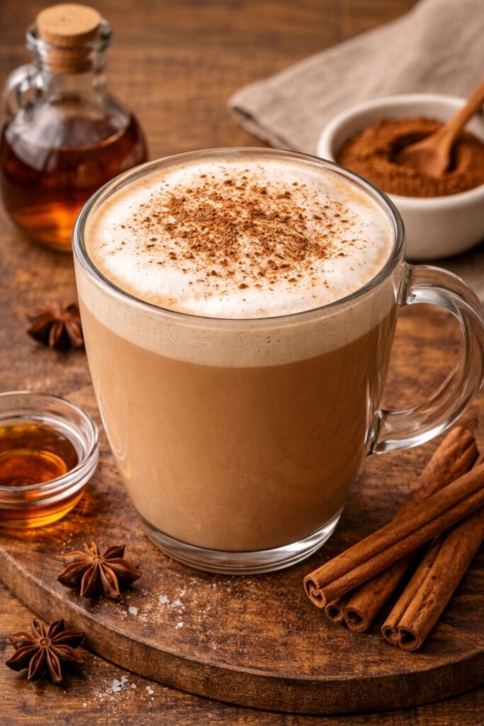 Spiced maple latte with cinnamon