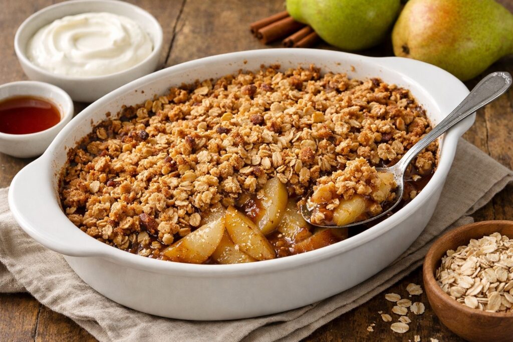 healthy winter dessert made with natural ingredients, warming spices, baked fruit, or chocolate for cold weather comfort