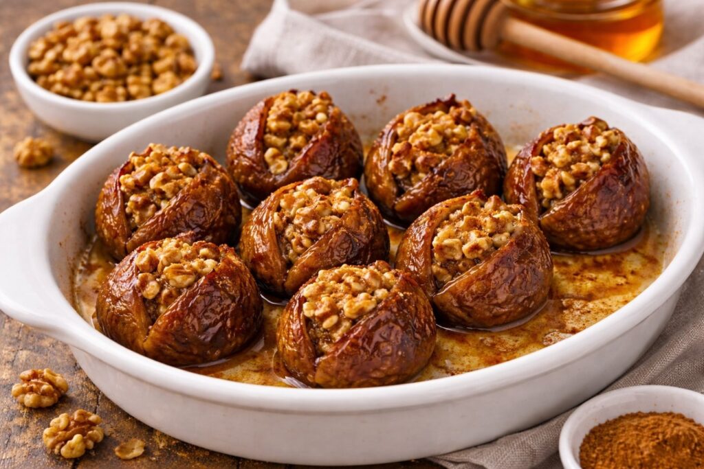 healthy winter dessert made with natural ingredients, warming spices, baked fruit, or chocolate for cold weather comfort