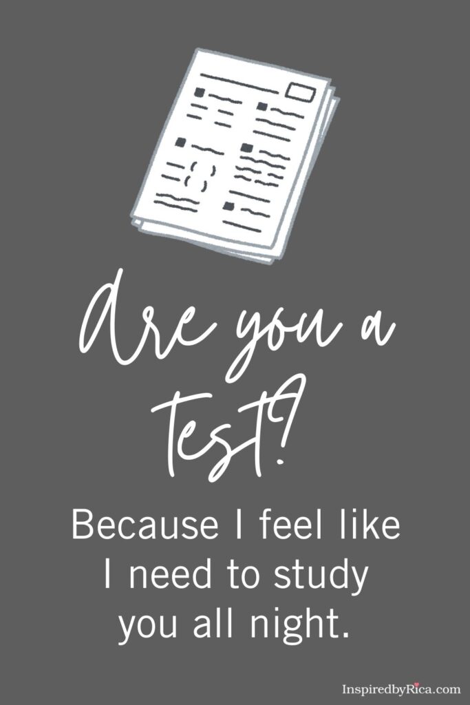 Funny test-themed pick-up line about studying all night