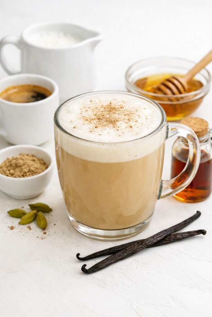Vanilla cardamom latte with steamed milk