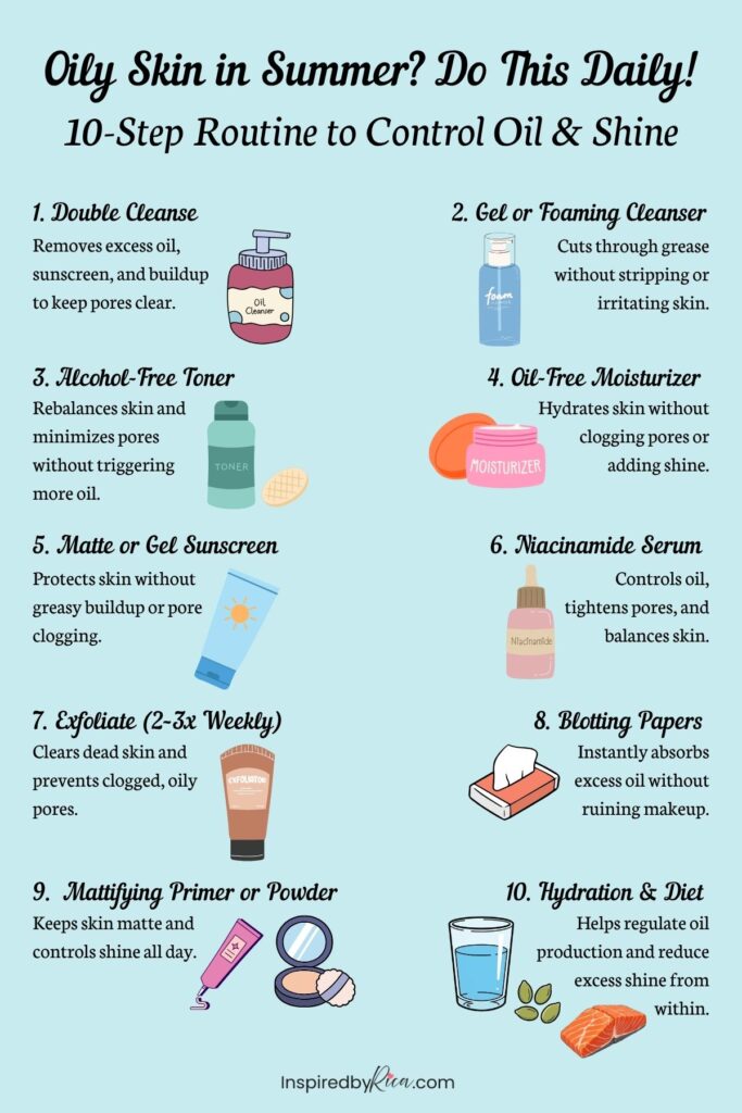 skincare routine for oily skin in summer, summer skincare routine for oily skin, oily skin summer routine