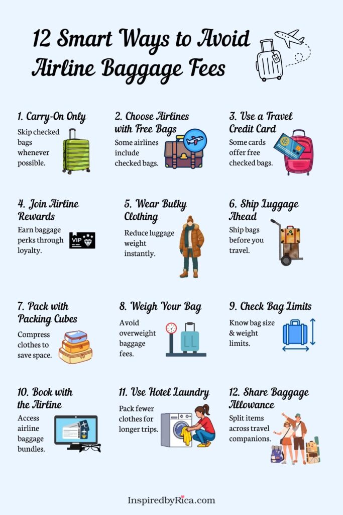 avoid airline baggage fees, baggage fee tips, luggage packing tips, travel packing hacks