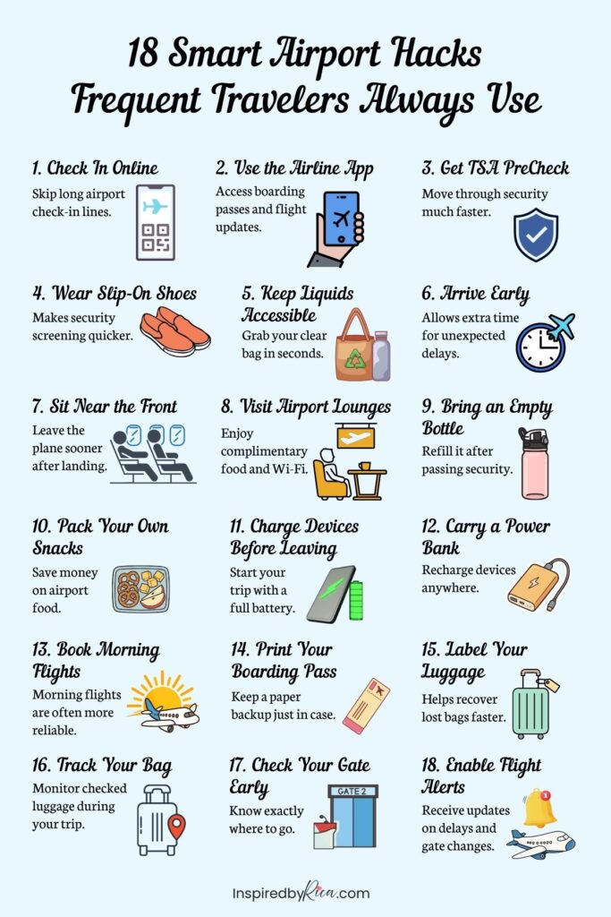 airport hacks, airport travel tips, frequent traveler tips