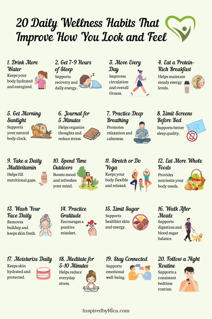daily wellness habits, healthy daily habits, daily healthy routine, habits for better health
