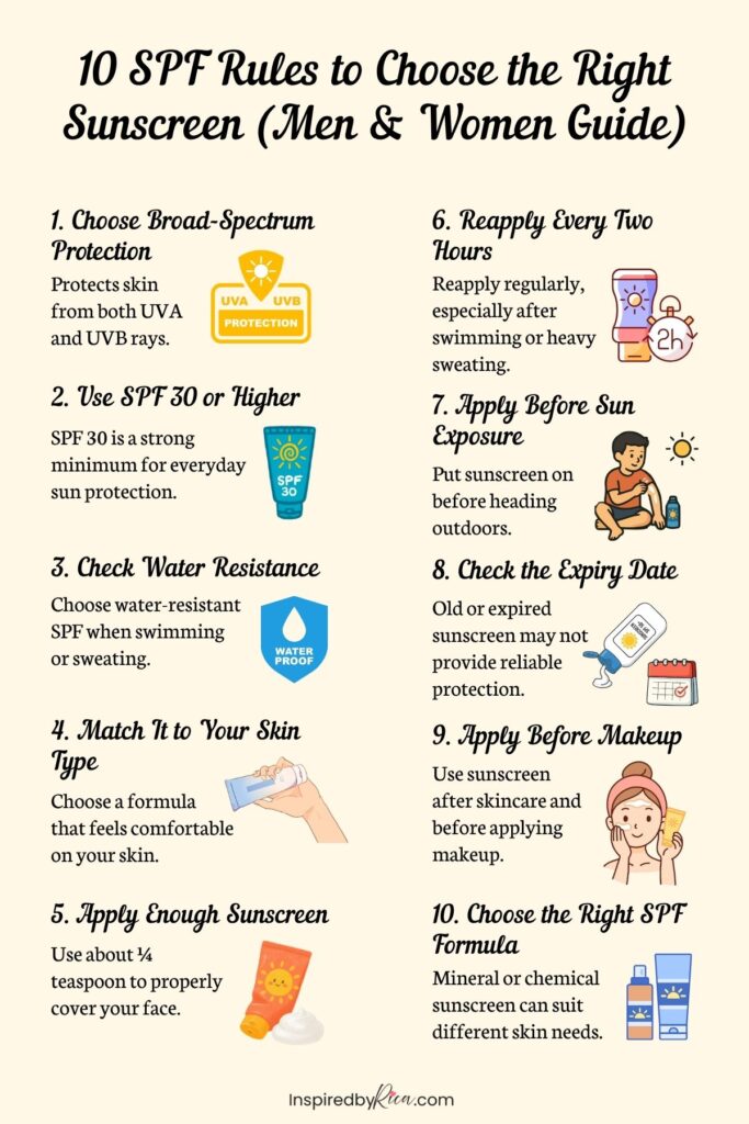 choose the right sunscreen, SPF rules, sunscreen for men and women