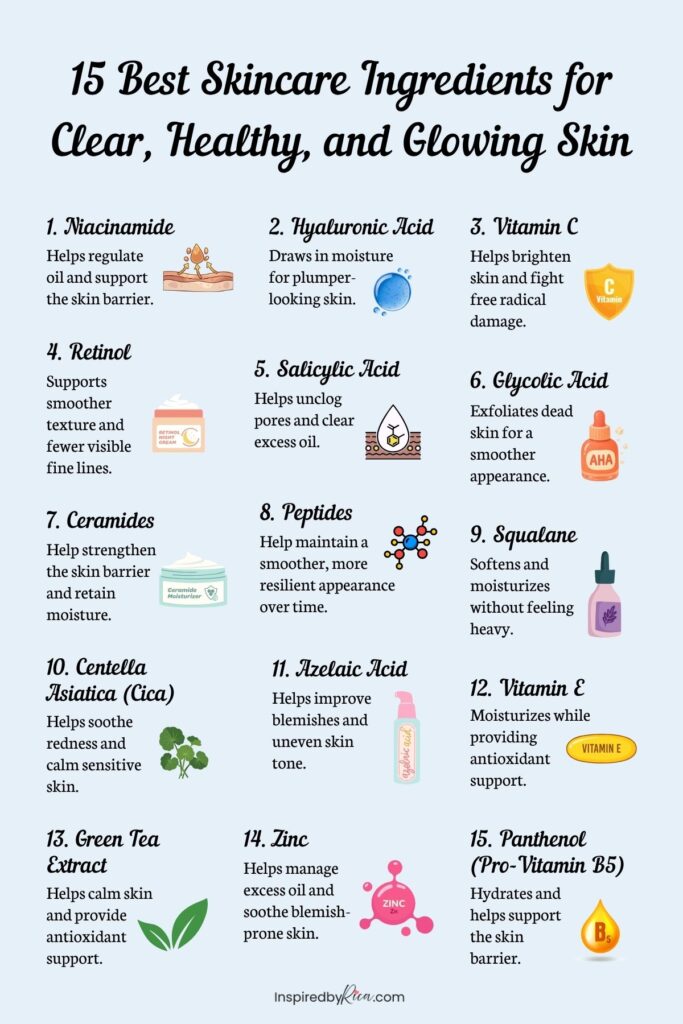 skincare ingredients for glowing skin, best skincare ingredients, skincare ingredients for healthy skin
